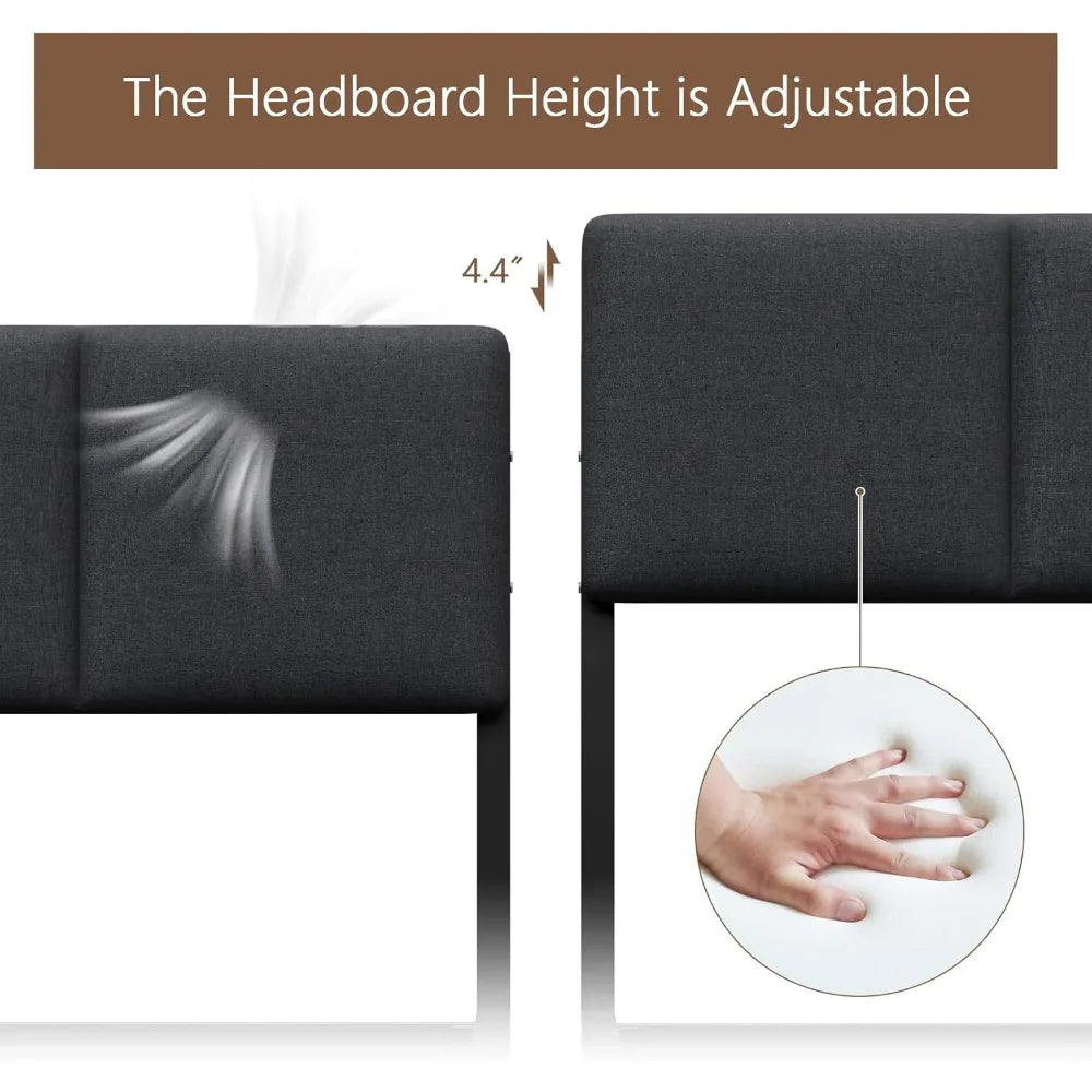 LED Full/Queen Size Bed Frame with Charging Station Upholstered Headboard & 2 Underbed Storage Drawers, No Spring Box Needed