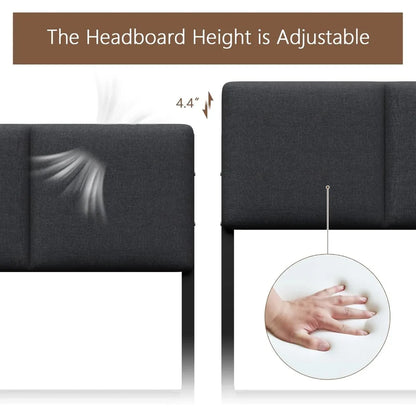 LED Full/Queen Size Bed Frame with Charging Station Upholstered Headboard & 2 Underbed Storage Drawers, No Spring Box Needed