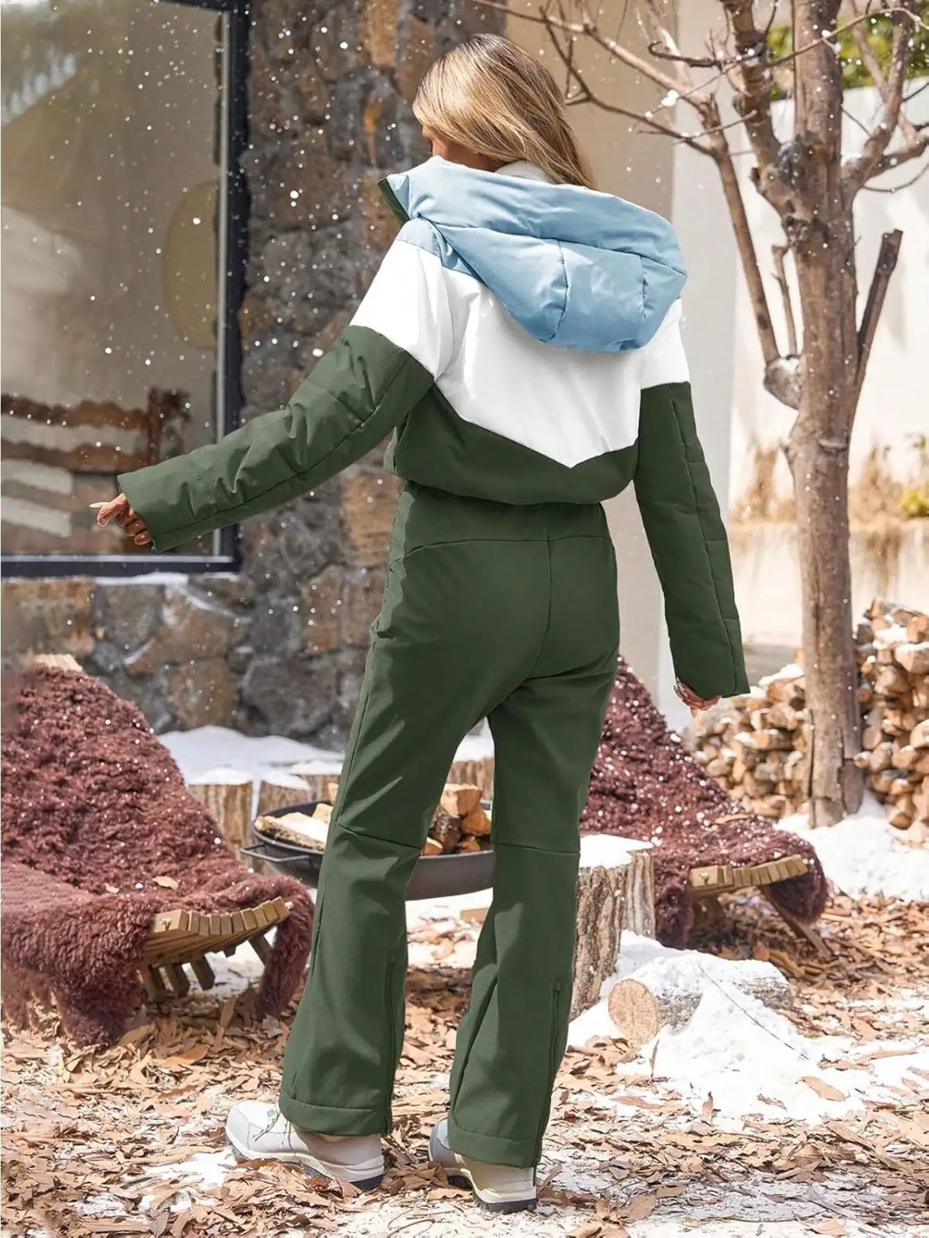 Fisoew thermal Snowsuit For Women Waterproof One Piece Ski Suit Cold Weather Outdoor Gear  Winter Ski Wear  Winter Snowboarding