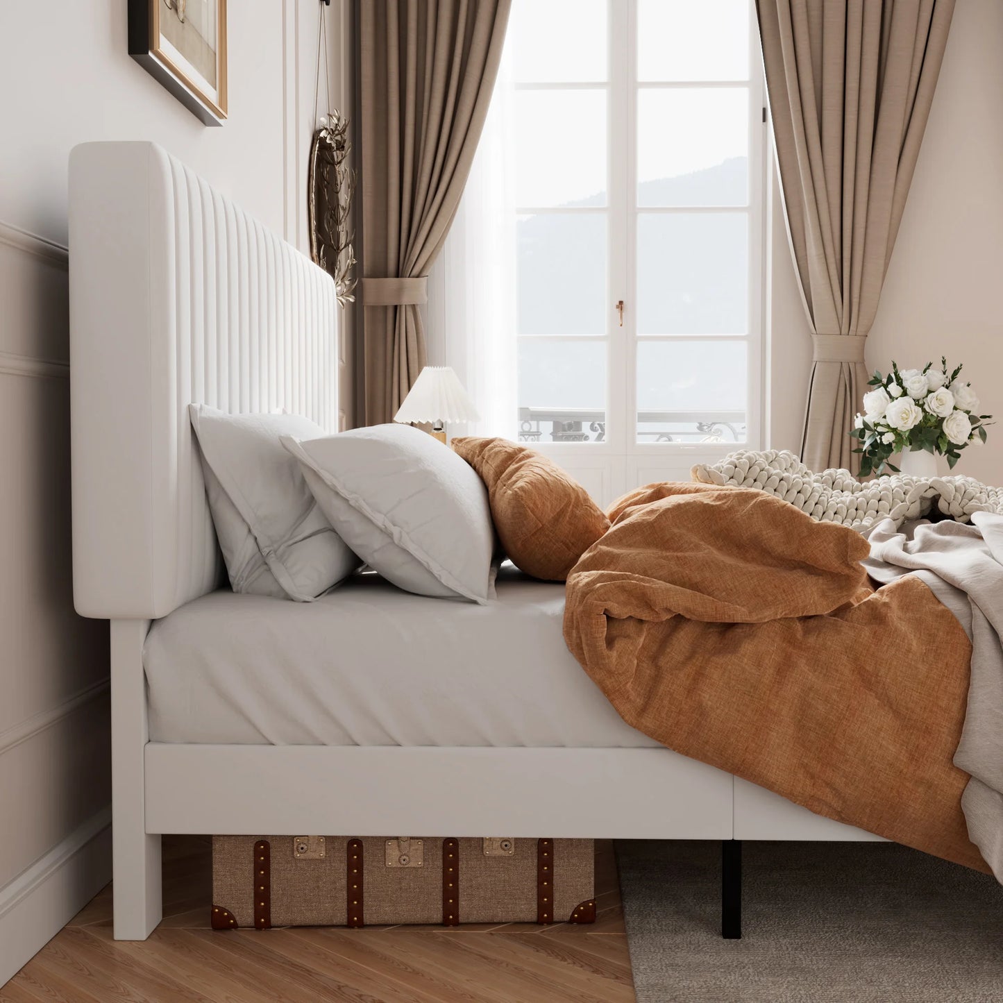 HOOMIC Twin/Full/Queen/King Size Velvet Upholstered Bed Frame with Elegant Vertical Channel Tufted Headboard