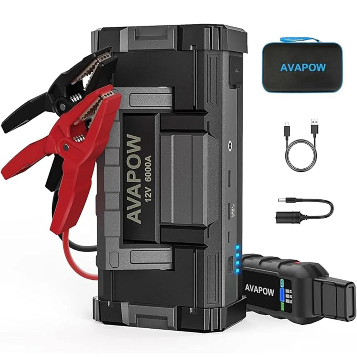 AVAPOW 6000A Car Battery Jump Starter Powerful Car Jump Starter with Dual USB Quick Charge and DC Output,Built-in LED  Light