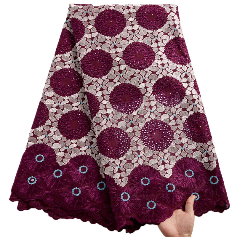 2025 Nigerian Embroidered Cotton Lace Fabric High Quality 5 Yards African Lace Fabric Swiss Voile Lace Wedding Dress for Women