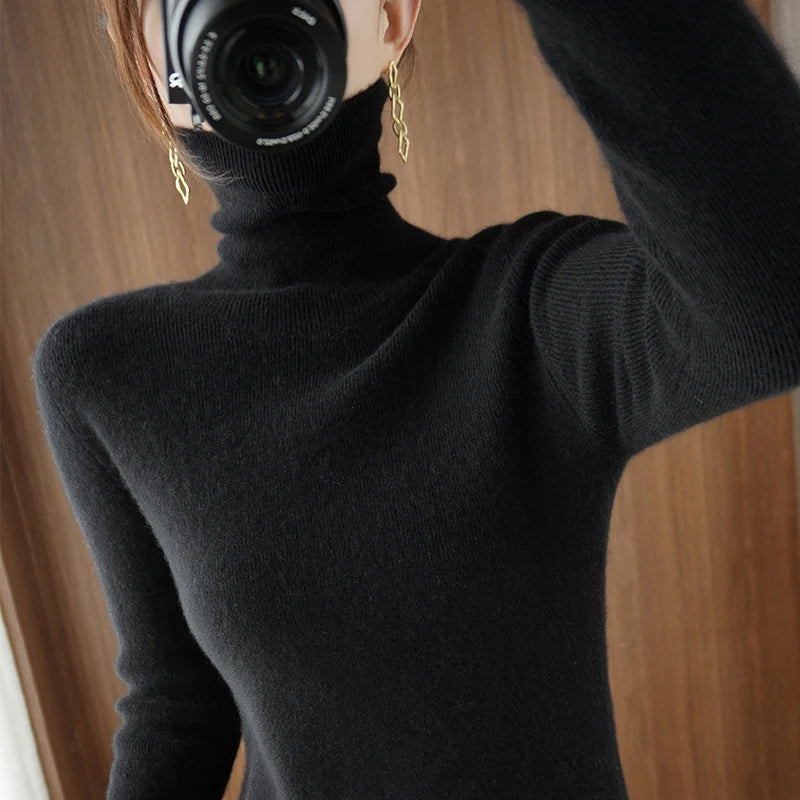 2025 Autumn Winter Women Sweater Women Thick Warm Soft Female Slim Pullovers Ladies Solid Versatile Knitted Turtleneck Sweater