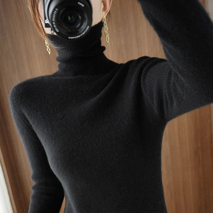 2025 Autumn Winter Women Sweater Women Thick Warm Soft Female Slim Pullovers Ladies Solid Versatile Knitted Turtleneck Sweater