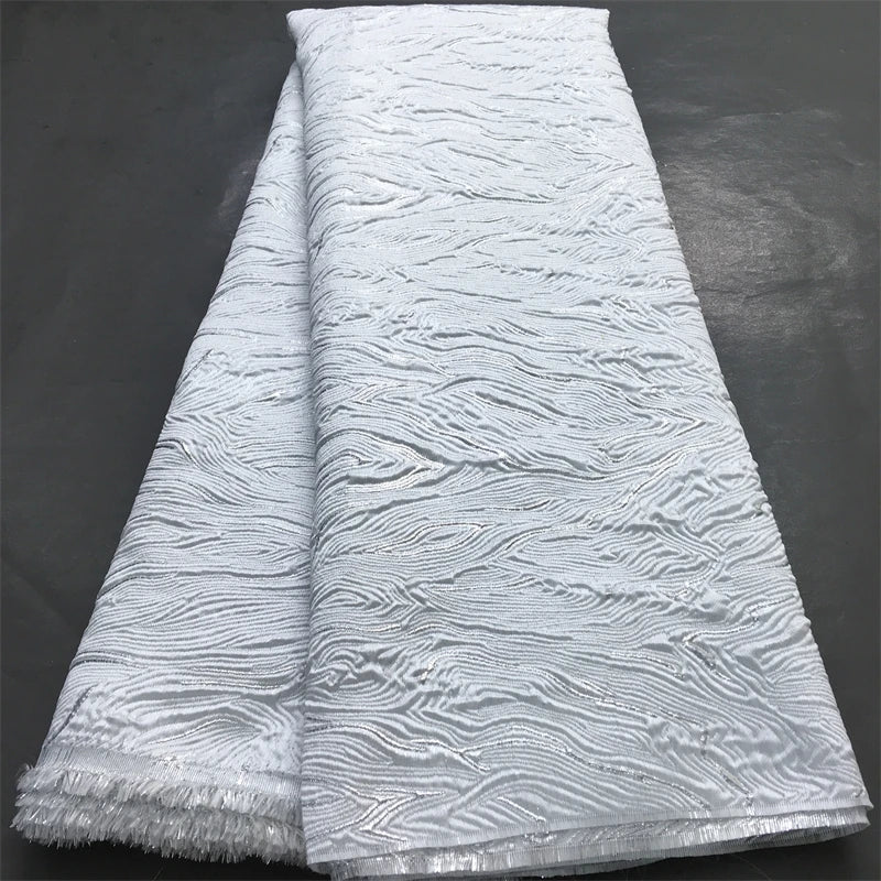 White Luxury African Jacqurad Lace Fabric 2025 Newest Nigerian Brocade Lace Fabric for Evening Prom Luxury Women Dresses Sewing