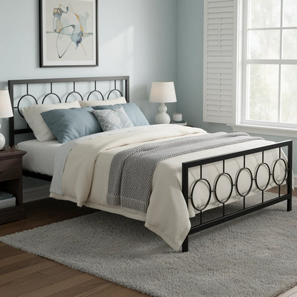 HOOMIC Metal Platform Bed Frame with Vintage Circular Headboard & Footboard, Extra Under-Bed Storage, No Box Spring Needed