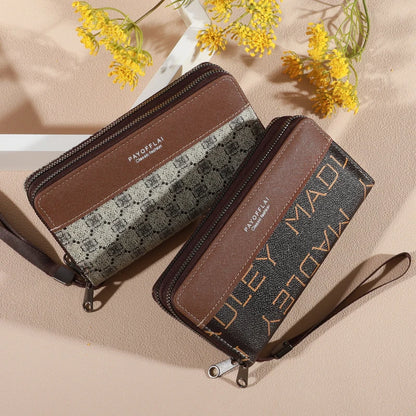 1pc Classic Men's Faux Leather Wallet, Double Layer with Snap Closure, Zippered Card Holder & Photo Compartment, Color blocking