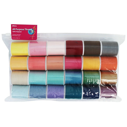 24 Piece 100% Polyester Sewing Thread Set Strong Durable Multi-Color 200 Yards Spools Ideal Quilting Crafting General Sewing