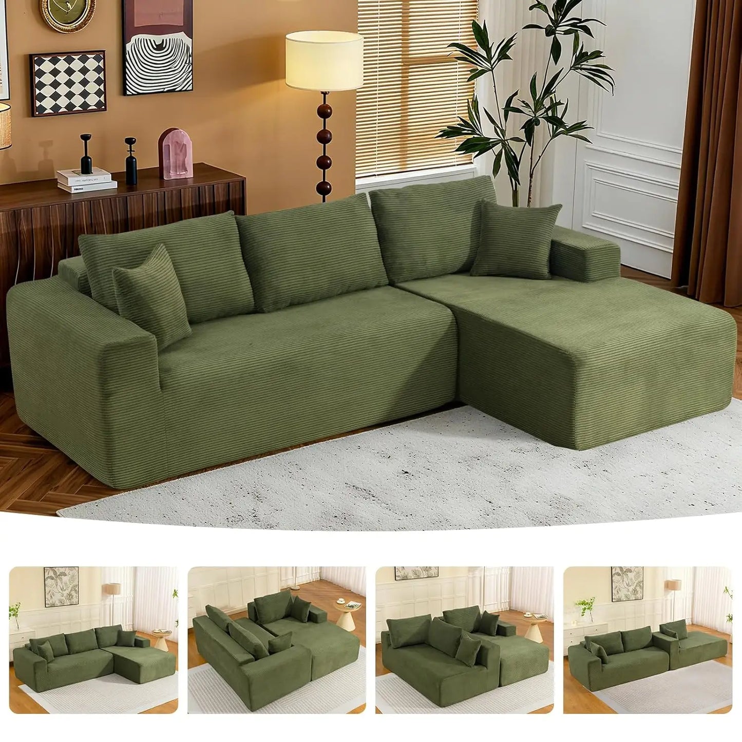 2025 New 108" Cloud Couch Sectional, Modular Sectional Sofa with L-Shaped Chaise, Deep Seat Sectional Modular Couch, Customized
