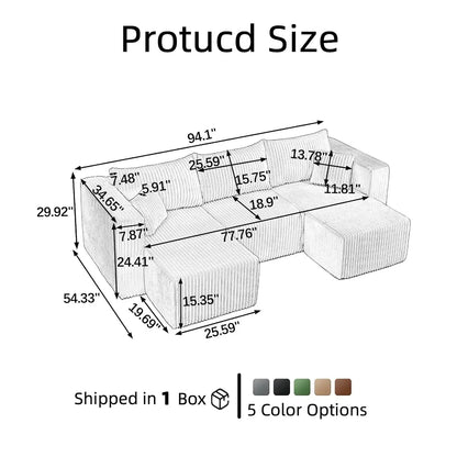 94" Modular Sectional Sofa, Comfy U-Shaped Boneless Couch, Sectional Couches for Living Room, High-Density Foam, Customized