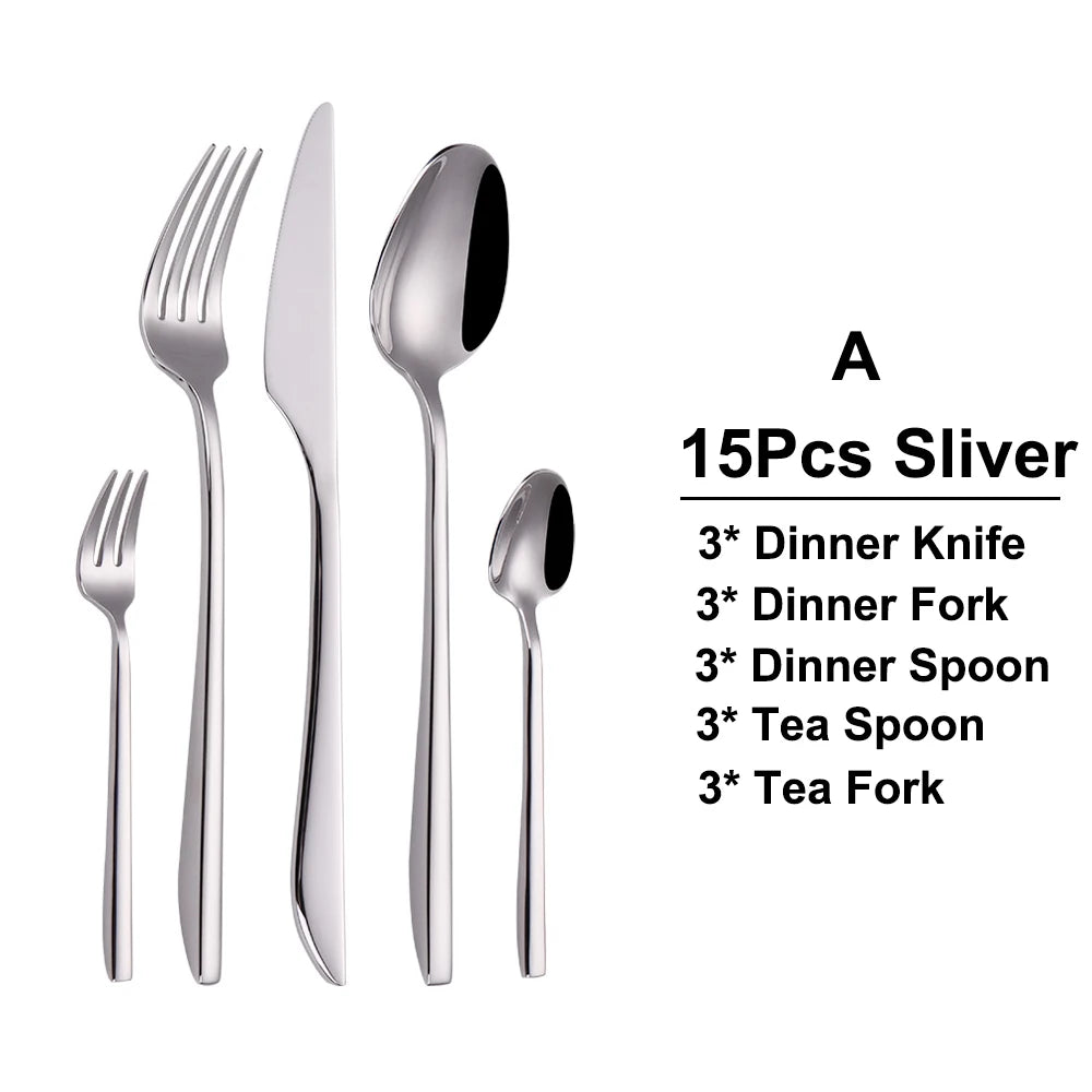 6/12/15/18/21 Pieces Sliver Cutlery Set Stainless Steel 304 Tableware Western Dinner Set Mirror Elegant Knife Fork Spoon
