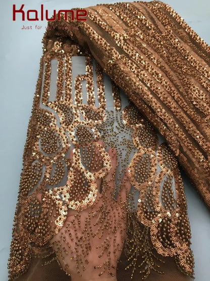Kalume Lace 2025 African Beaded Tulle Lace Fabric Soft High Quality Mesh Net Lace Fabric with Sequins For Sewing Wedding F4500