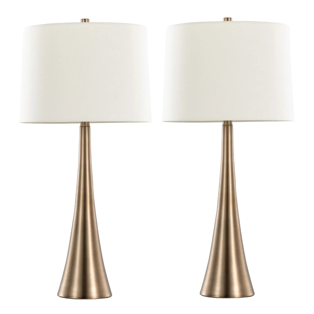 Diana 29" Contemporary Metal Table Lamp in Matte Golden Bronze with White Linen Shade from Grandview Gallery by LumiSource - Set