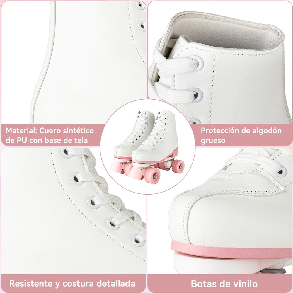 Roller Skates Shoes Adult Outdoor Sneakers Size 35-40 PU Leather Roller Skates Skating Shoes Training 4 Wheels Quad Sneakers