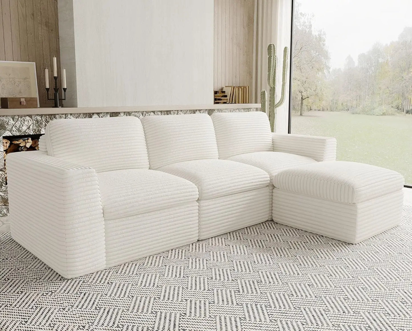 Cloud Sectional Couches for Living Room Plush Corduroy U Shaped Boneless Modular Sectional Sofa with Deep Seat. Black Couch.