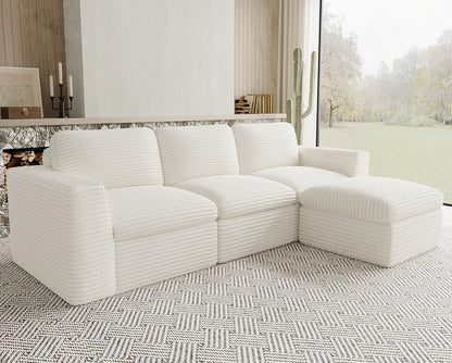 Cloud Sectional Couches for Living Room Plush Corduroy U Shaped Boneless Modular Sectional Sofa with Deep Seat. Black Couch.
