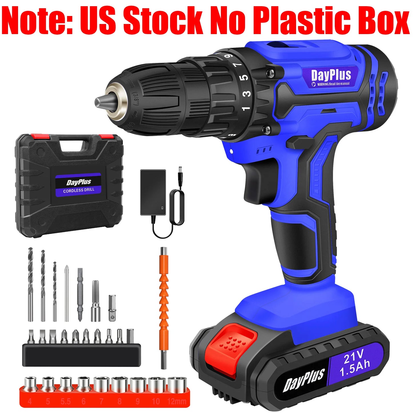 1400RPM 21V Cordless Drill Driver 45Nm 2 Speeds Electric Cordless Screwdriver 25+1 Torque with 1/2 1500mAh Battery & Accessories