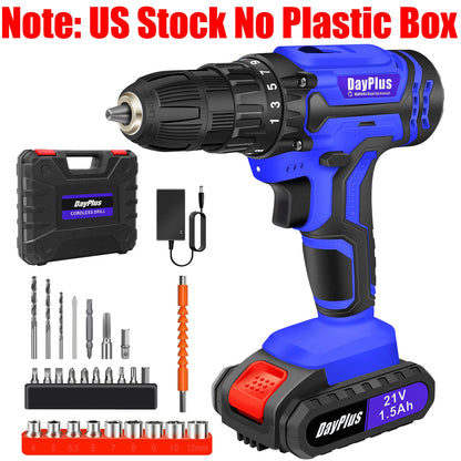 1400RPM 21V Cordless Drill Driver 45Nm 2 Speeds Electric Cordless Screwdriver 25+1 Torque with 1/2 1500mAh Battery & Accessories