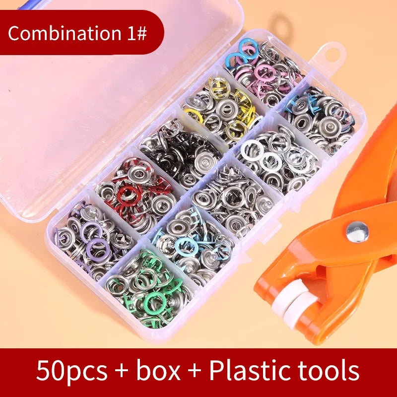 Snap Button Kit With Hand Pressure Pliers 50pcs 100pcs Snaps , Metal Snaps For Sewing, Sewing Snaps For DIY Crafts Clothes Hats