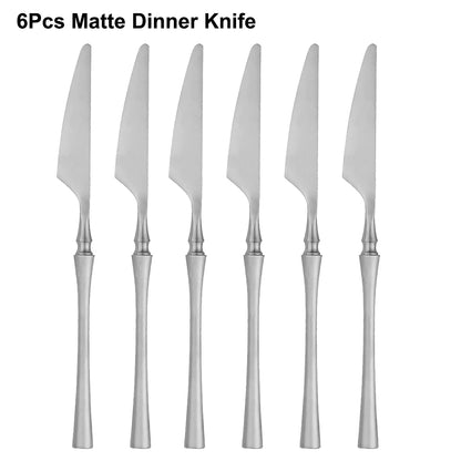 6/16/24Pcs Sliver Tableware Stainless Steel 304 Cutlery Matte Dinner Set Western Fork Spoon Mirror Flatware Dishwasher Safe