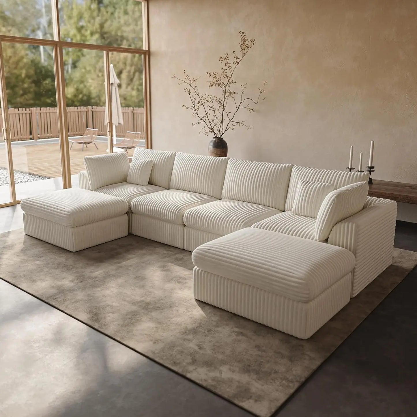 148” Cloud Sectional Couches for Living Room, Modular U Shaped Sofa with Ottoman, Deep Seat Chenille Sectional for, Customized