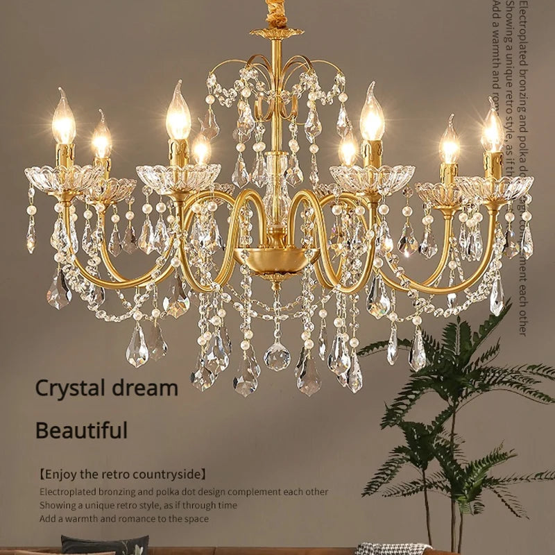 Vintage French Living Room Dining Room Full Copper Crystal Chandelier Light Luxury Romantic Bedroom Children'S Princess Room