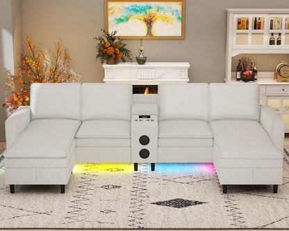 Sectional Couches for Living Room, 6 Seat Sectional Sofa with Bluetooth Speaker/RGB Light/Charging Station, Teddy, Customized