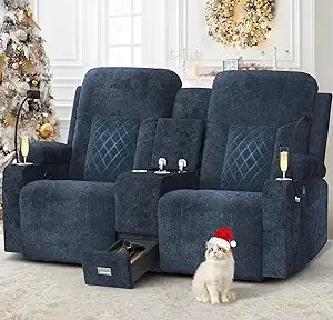 Large Loveseat Recliner, Loveseat Recliner Sofa with Storage Console, Recliner Chair with USB Ports, 2 Cell Phone Holders, Cup