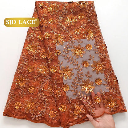 SJD LACE African Green Sequins Mesh Woman Lace Fabric High Quality 2025 Nigerian French Net Lace for Sewing Wedding Dresses 3735