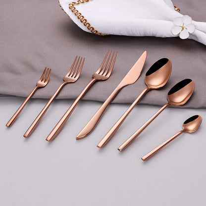 6Pcs Elegant Gold Flatware Set Stainless steel 304 Cutlery Mirror Silverware Rose Knife Fork High Polish Western Dinner Set