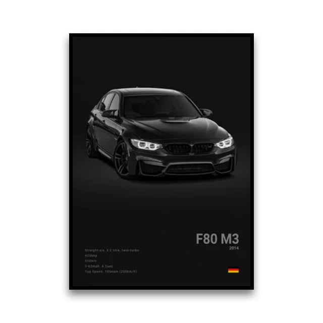 2-A1 Famous Cars G80 M3C Canvas Wall Art Print Poster E30 M3 Z8 Decorative Mural Modern Home Decor Birthday Gift Unframed
