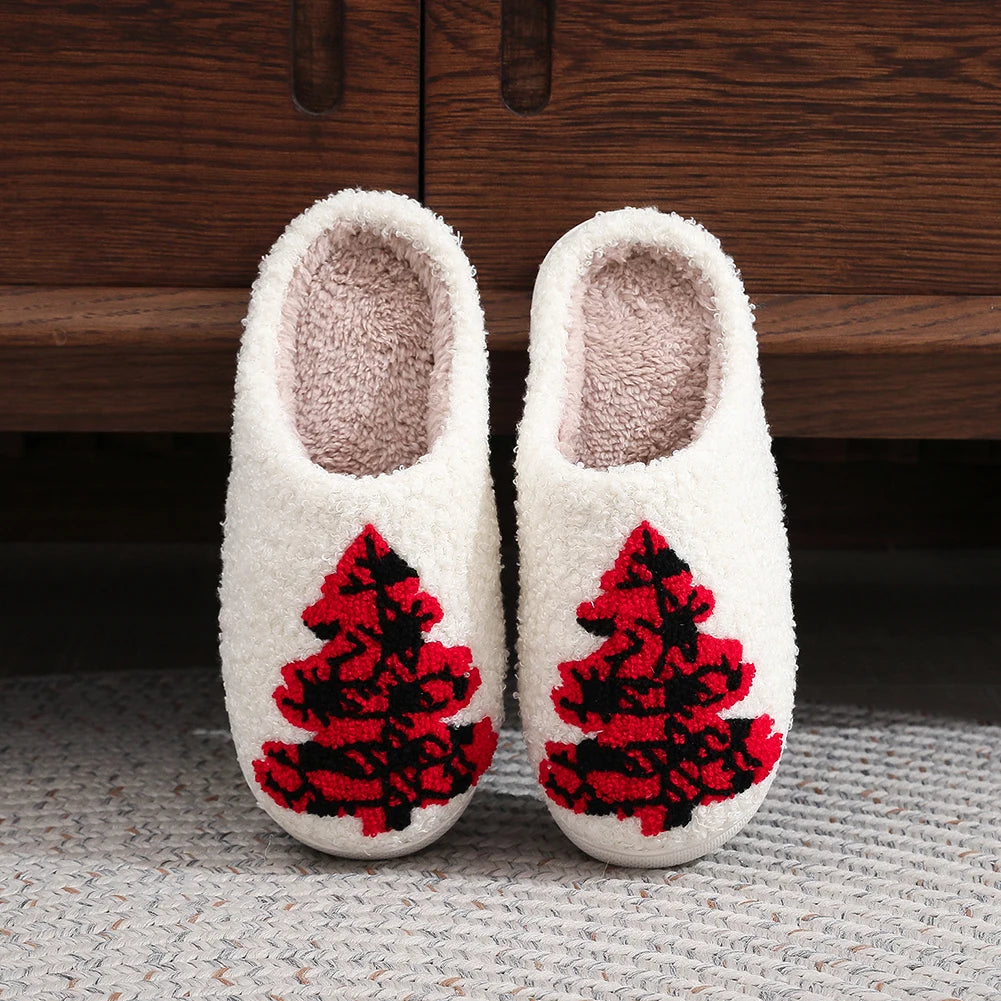 Christmas Tree Cotton Slippers House Flat Floor Soft Slides Breathable Bedroom Slippers for Indoor for Women Men Christmas Gift