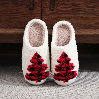 Christmas Tree Cotton Slippers House Flat Floor Soft Slides Breathable Bedroom Slippers for Indoor for Women Men Christmas Gift