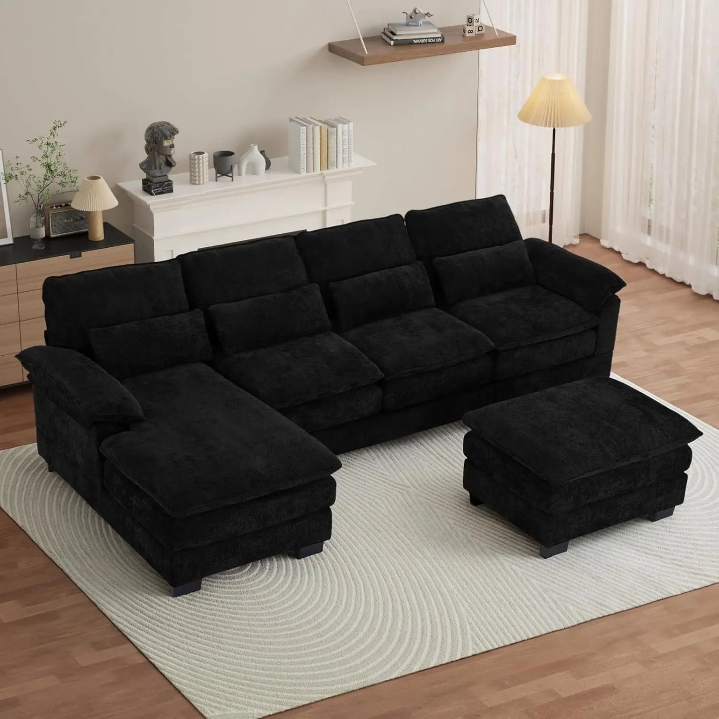 114" U Shape Sectional Cloud Couch with Ottoman,Fluffy Sectional Couches for Living Room,4 Seater Modular, Customized