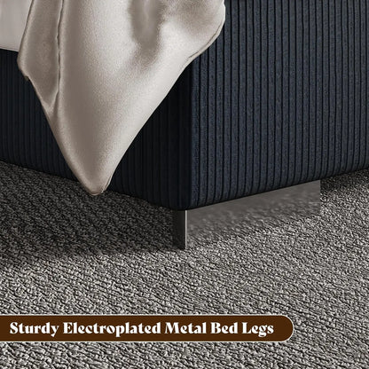 Modern California King Size Bed Frame with Fireplace, Corduroy Upholstered Bed Frame with 60.4“ Extra Tall, Customized