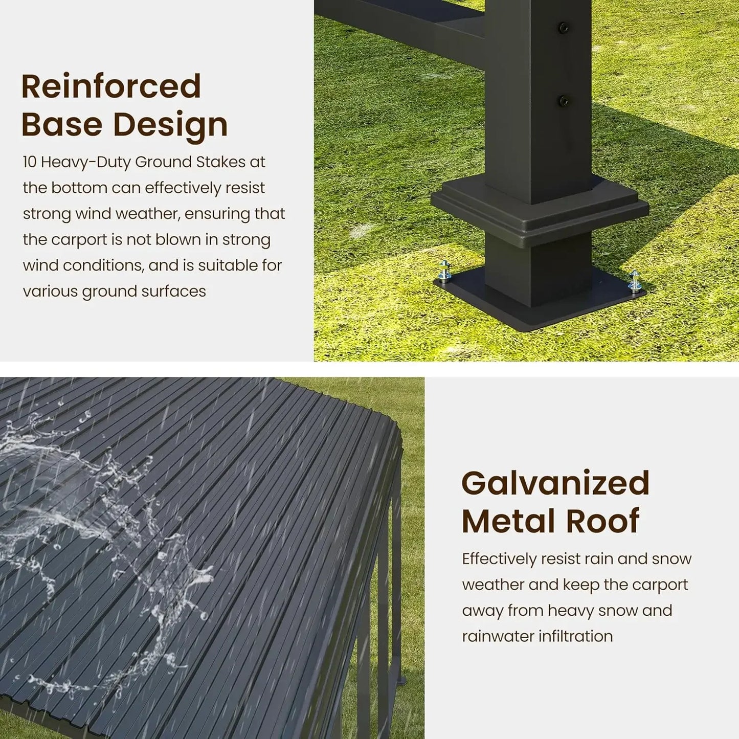 12x20FT Metal Carport, Heavy Duty Carport Canopy with Reinforced Frame and Base for All-Weather, Outdoor Garage