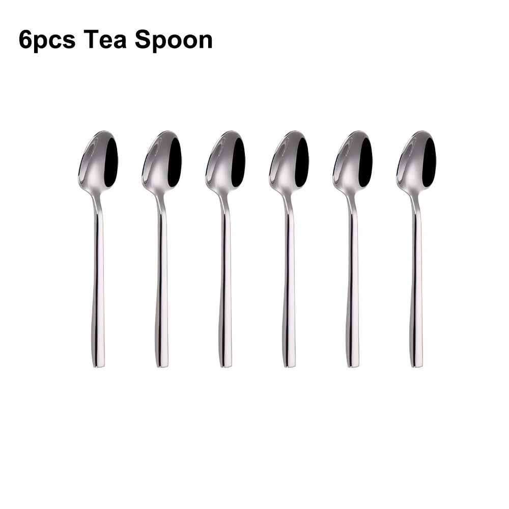 6/16/20/24/28Pcs Cutlery Set Stainless Steel 304 Tableware Mirror Sliver Dinner Set Western Knife Fork Spoon Elegant Flatware