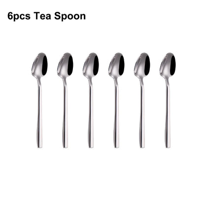 6/16/20/24/28Pcs Cutlery Set Stainless Steel 304 Tableware Mirror Sliver Dinner Set Western Knife Fork Spoon Elegant Flatware