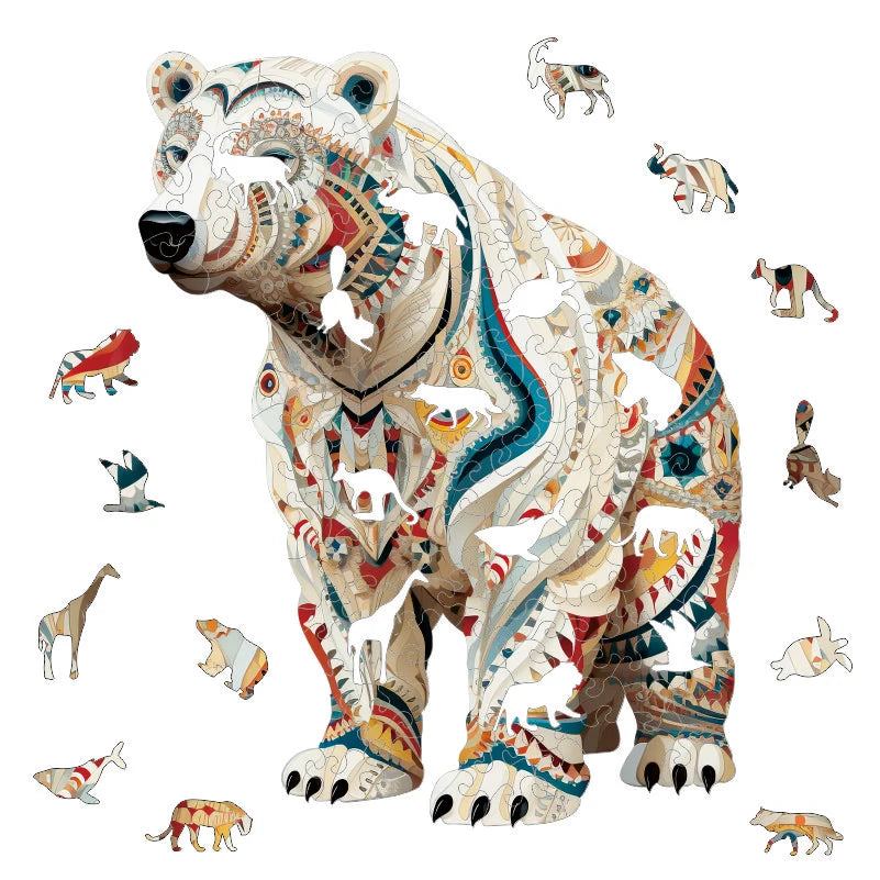 Polar Bear Wooden Jigsaw Puzzles Adult, Teens, Animal Shaped Natural Wood Puzzle, Best Christmas Gift And Family Games Magic Puz