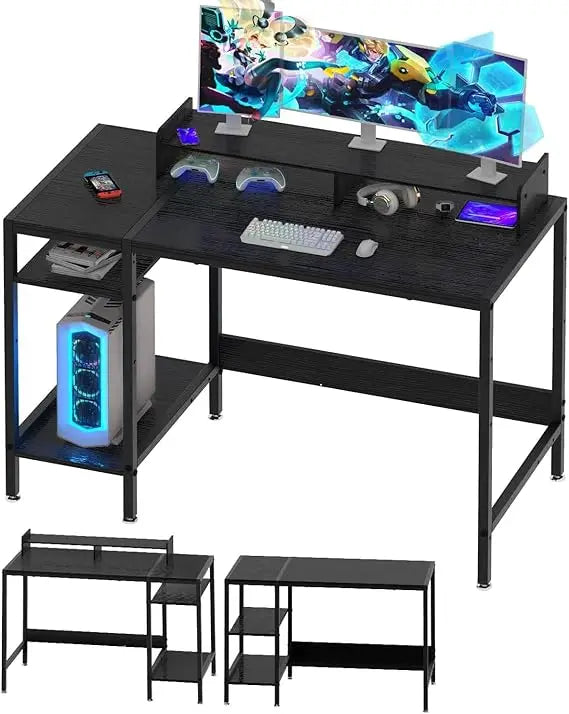 Gaming/Computer Desk - 47” Home Office Small Desk with Monitor Stand, Rustic Writing Desk for 2 Monitors, Adjustable Storage Spa
