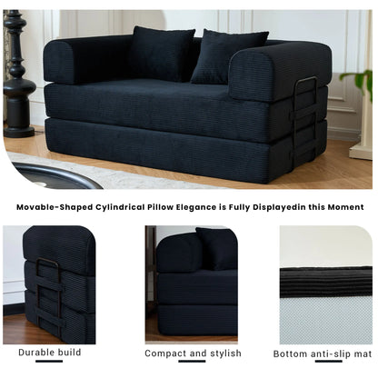 59’’ Convertible Sofa Bed Corduroy Upholstered Boneless Couch, Loveseat Fold Out Small Floor Sleeper for Living Room