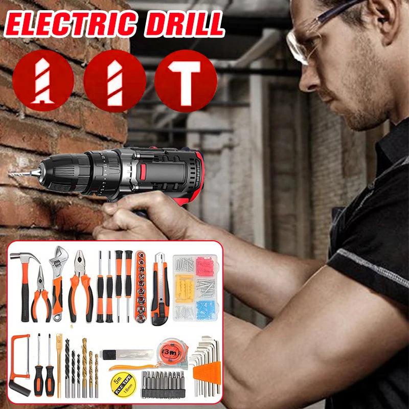 36VF Drill Combination Kit, 2 Batteries And A Fast Charger And Portable Housing With Work Lights, 2 Speed Adjustable