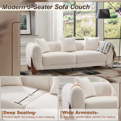 87" Modern Cloud Couch with Solid Wood Legs, Deep Seat, Thick Cushion & Pillows for Living Room
