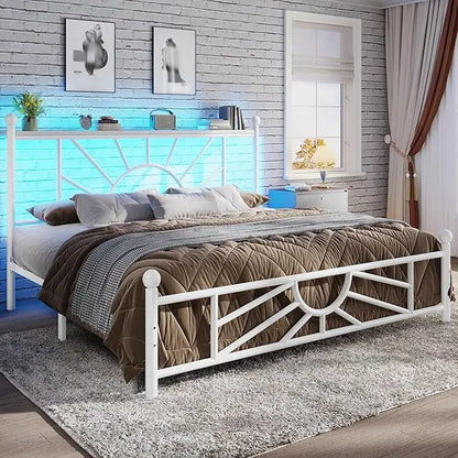 Complete Metal Bed Set with Headboard & Footboard, Built-in LED Lights, Under-Bed Storage & Noise-Free Design,Customized