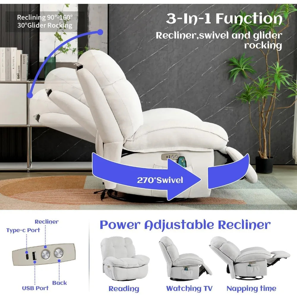 Power Recliner Chair,Massage Rocker Recliner Chairs for Adults with Heated,Oversized Rocker Swivel Chairs, Customized