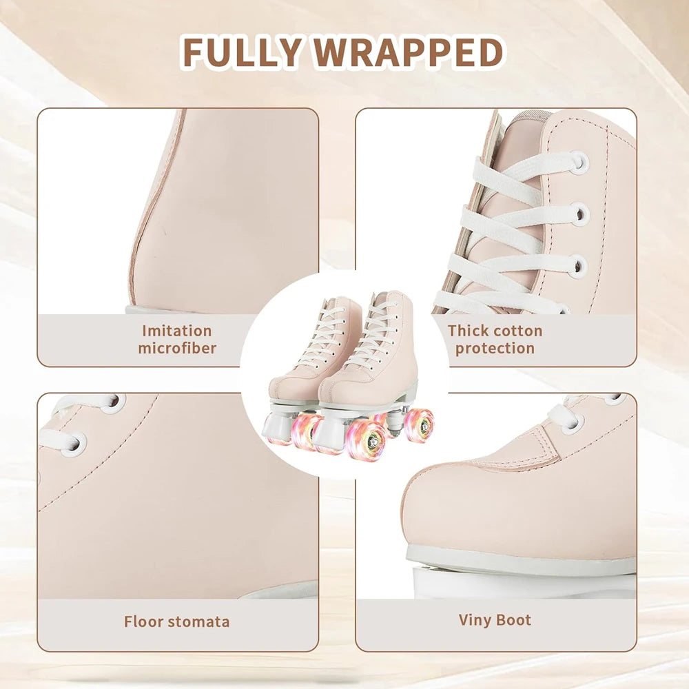 2025 Flashing Roller Skates PU Leather Roller Skates Double Row Quad Skate Shoes Adult Outdoor Indoor Skating Training Sneakers