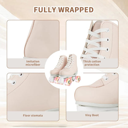 2025 Flashing Roller Skates PU Leather Roller Skates Double Row Quad Skate Shoes Adult Outdoor Indoor Skating Training Sneakers