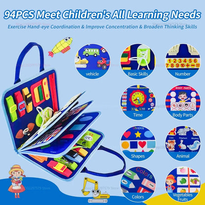 New Busy Board for Toddlers Sensory Toy Buttons Laces Develop Fine Motor Skills Travel-Friendly Learning Activity Board for Kids