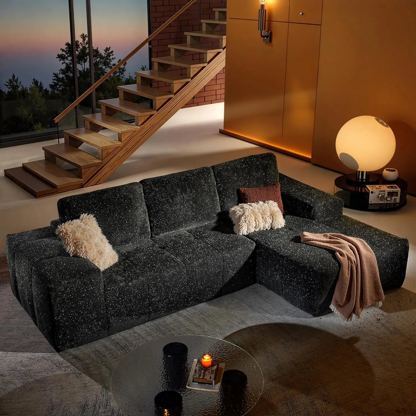 114 in Faux Leather Modern Modular Sectional Sofa - Boneless L-Shaped Couch with Chaise, Sectional Couches for, Customized
