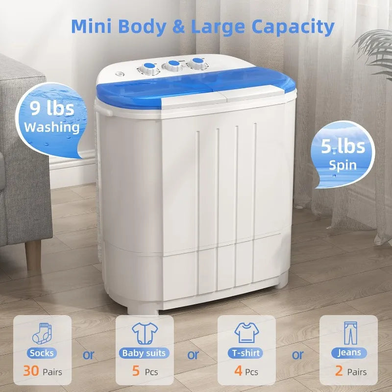 VCJ Portable Washing Machine, Twin Tub Washing Machine Laundry Compact Washer spinner Combo with 14lbs capacity